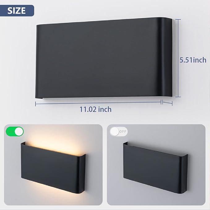 2 Pack Modern LED Wall Sconces, Hardwired Up Down Wall Light | 5CCT Adjustable 3000K-6500K. Black Aluminum Indoor Wall Sconce. Ideal for Bathroom, Bedroom, Hallway, Living Room.