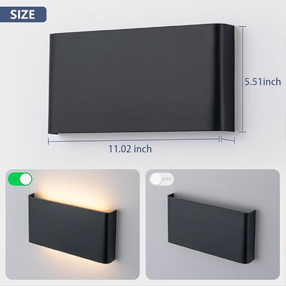 2 Pack Modern LED Wall Sconces, Hardwired Up Down Wall Light | 5CCT Adjustable 3000K-6500K. Black Aluminum Indoor Wall Sconce. Ideal for Bathroom, Bedroom, Hallway, Living Room.