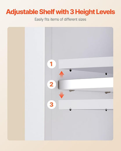 VEVOR Bathroom Wall Cabinet, 23" W x 27" H Storage Medicine Cabinet Wall Mounted, Hanging Organizer with Open Partition and Towel Bar for Laundry Room Kitchen, White