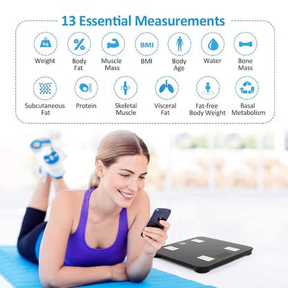 FITINDEX Scale with BMI, Body Fat, Muscle Mass, Smart Scale for Body Weight, Bluetooth, Digital, Sync with App, User Health Equipment | Body Composition Scale for Body Weight, High Accuracy for Weight Loss, Batteries Included, Multi-User Support, Home Use