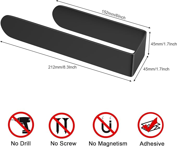HUFEEOH 2 Pack Adhesive Hand Towel Holder, Sticky Towel Bar Towel Holder Wall Mounted, Stainless Steel Kitchen Towel Holder Hand Towel Rack for Bahtroom Hotel RV Kitchen (Black)