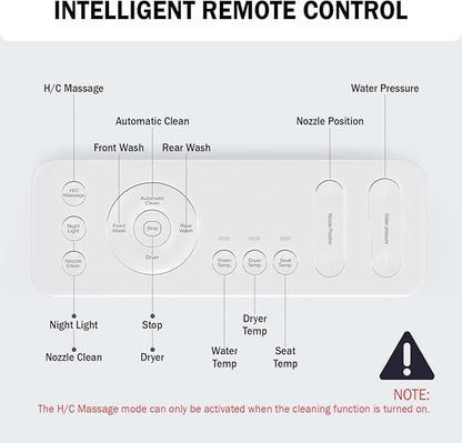 Electric Smart Bidet Toilet Seat, Warm Water and Adjustable Pressure, Elongated Heated Toilet Seat and Warm Air Drying, Slow Close Lid,Night Light,Wireless Remote,White (Elongated)