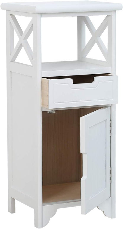 End Table with Drawer and Doors(Fully Assembled), 30" Height Floor Standing Storage Cabinet with Shelf for Bathroom, Solid Wood Side Table/Nightstand/Side Cabinet for Bedroom -White