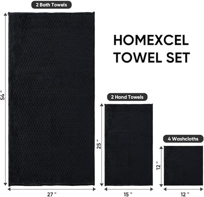 HOMEXCEL 8PK Bath Towel Set, Soft Absorbent, 2 Bath, 2 Hand, 4 Wash, Black | Light Weight, Quick Drying Towel Set for Bathroom, Gym, Hotel, SPA, Sport, Yoga, Fitness