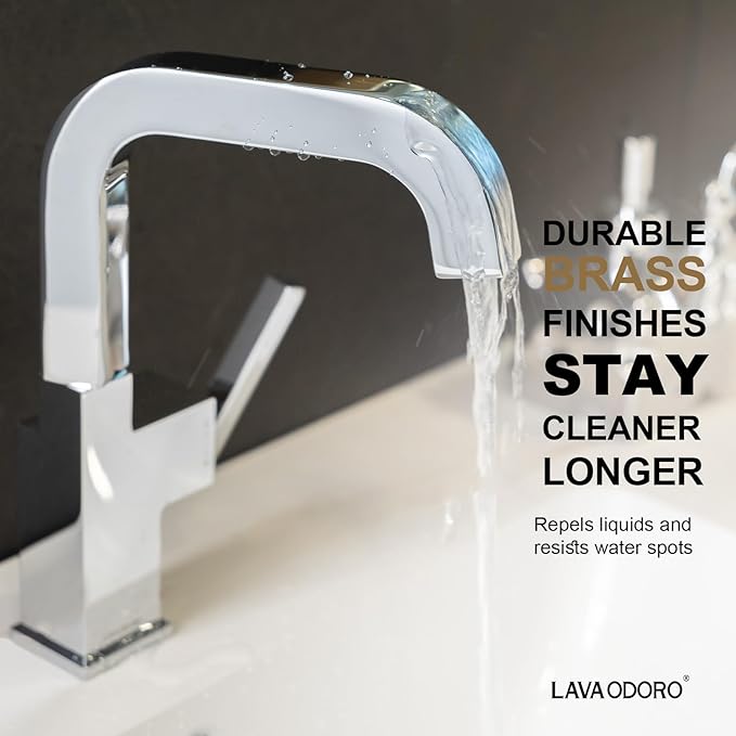 Chrome Bathroom Faucet Single Hole, Lava Odoro Square Bathroom Sink Faucet Single Handle Vanity Faucet with Drain Assembly, Solid Brass Vessel Sink Faucet Deck Plate Included, BF204-C