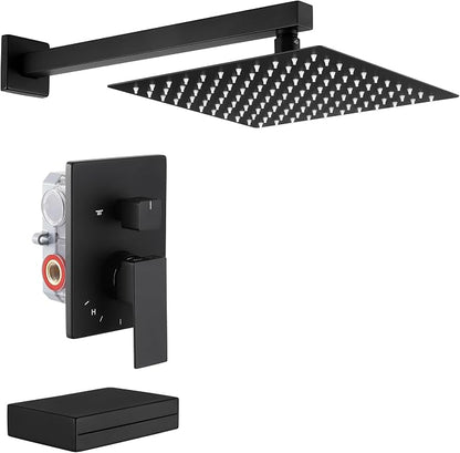 KES Tub and Shower Faucet Set Shower System with 10-Inch Rain Shower Head and Waterfall Tub Faucet Wall Mount Shower Valve and Trim Kit Included Matte Black, XB6240-BK
