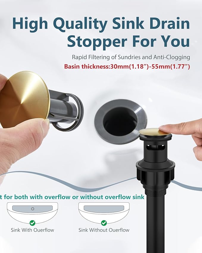 Aolemi Bathroom Faucets for Sink 3 Hole,4 Inch Centerset Waterfall Faucet 2 Handle for Bathroom Sink with Pop-Up Drain and Supply Lines Brushed Gold