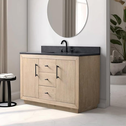 Vanity Art 48" Bathroom Vanity with Sink, Vanity Cabinet with Doors and Shelf, Modern Wood Bathroom Vanity with White Marble Top, Solid Wood Frame, 3 Functioning Drawers,VA70-48-LW-B