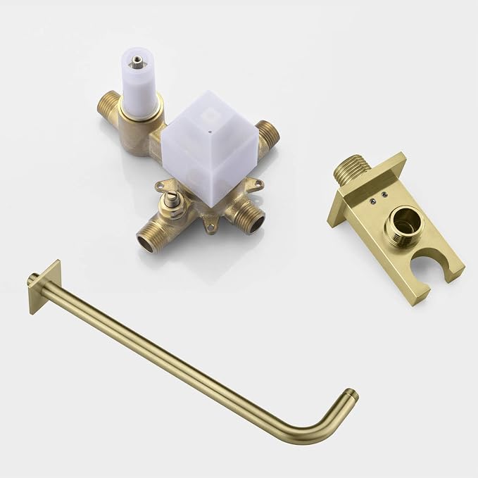 SUMERAIN Brushed Gold Shower System Pressure Balance Shower Faucet | 8 Inches Square Rain Shower Head, Hand Shower, Including Rough-In Valve, Anti-scald