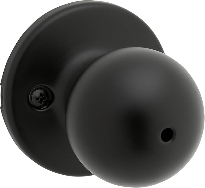 Kwikset Polo Interior Privacy Door Knob with Lock, Door Handle for Bathroom and Bedroom, Matte Black Keyless Turn Lock Doorknob, with Microban Protection