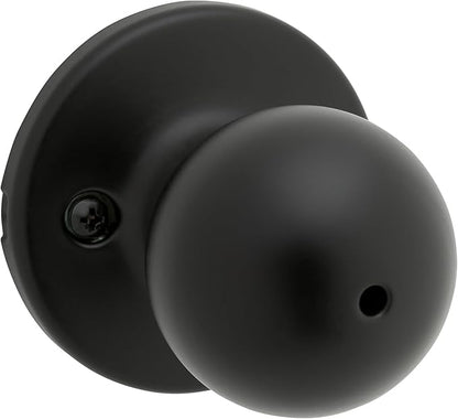 Kwikset Polo Interior Privacy Door Knob with Lock, Door Handle for Bathroom and Bedroom, Matte Black Keyless Turn Lock Doorknob, with Microban Protection