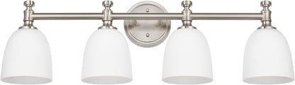 Bathroom Vanity Light, 4-Light Bathroom Light Fixtures Over Mirror, Traditional Vanity Lights for Living Room, Milk White Bell Glass Shades, Standard E26 Base, Brushed Nickel