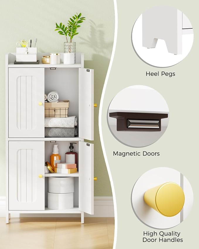 BEWISHOME Small Floor Cabinet,Toilet Paper Storage,Bathroom Storage Cabinet | with 4 Doors and Shelves, Bathroom Organizers and Storage for Small Spaces, White 7.9" D x 14.6" W x 31" H YYG11W