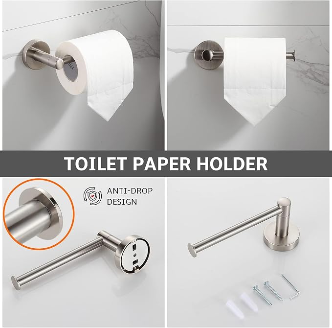 BGL Bathroom Accessory Set,4-Piece Brushed Nickel Towel Racks for Bathroom, 24 Inches Towel Bar, Towel Ring, Toilet Paper Holder & Robe Hook, Wall Mounted