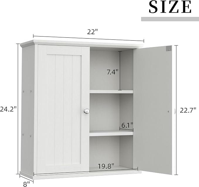 Shintenchi Bathroom Wall Medicine Cabinet, Storage Organizer, 2 Pcs, White | Bathroom Storage Organizer Cupboard, with 2 Magnet Door and 3-Tier Shelves, Space Saving, Easy to Assemble & Clean