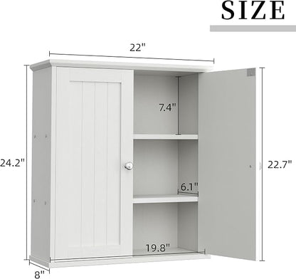Shintenchi Bathroom Wall Medicine Cabinet, Storage Organizer, 2 Pcs, White | Bathroom Storage Organizer Cupboard, with 2 Magnet Door and 3-Tier Shelves, Space Saving, Easy to Assemble & Clean