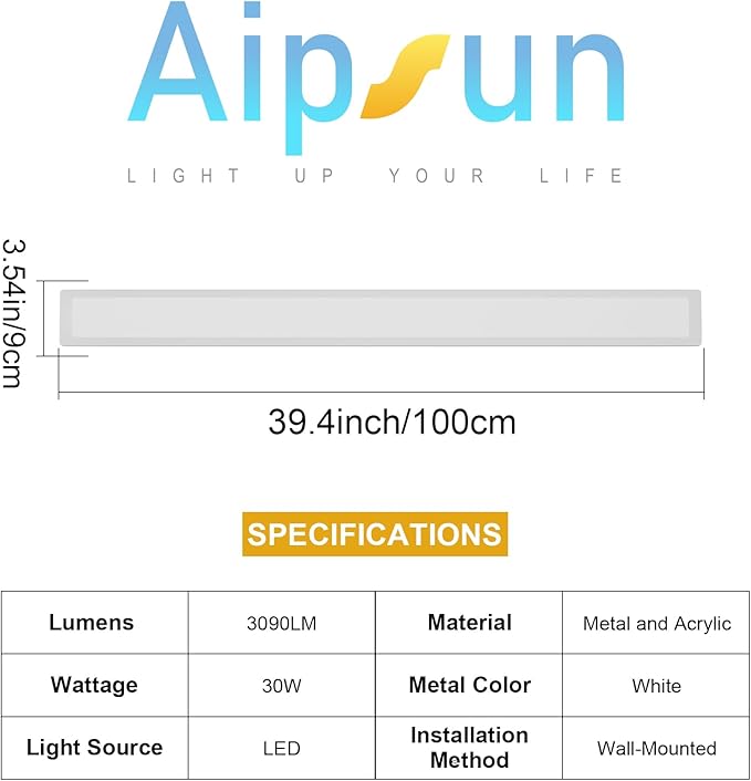 Aipsun 2 Packs LED Outdoor Wall Sconce, 39.4in 3000K Exterior Light Fixtures Wall Mount, Modern Porch Lights Wall Sconce, Long LED Linear Outside Lighting for Garage, Front Door,Entrance, Hallway