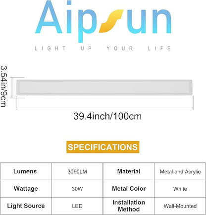 Aipsun 2 Packs LED Outdoor Wall Sconce, 39.4in 3000K Exterior Light Fixtures Wall Mount, Modern Porch Lights Wall Sconce, Long LED Linear Outside Lighting for Garage, Front Door,Entrance, Hallway