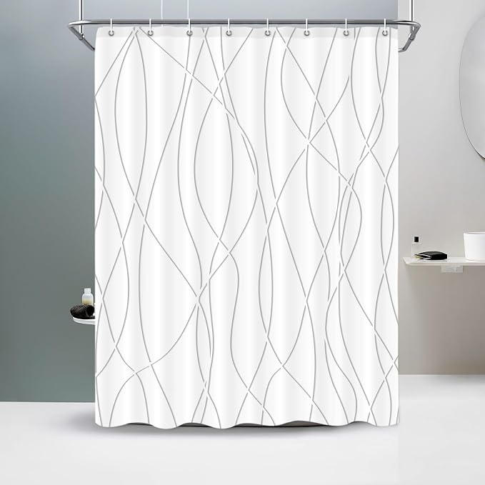 Striped Shower Curtain for Bathroom, Grey Shadow, 60" W x 72" L | with Hooks, Modern Hotel Style, Water Repellent, Washable, Weighted Hem