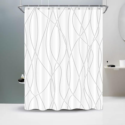 Striped Shower Curtain for Bathroom, Grey Shadow, 60" W x 72" L | with Hooks, Modern Hotel Style, Water Repellent, Washable, Weighted Hem
