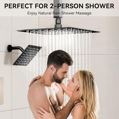 Shower System Shower Faucet Set, STARBATH 12"+6" Ceiling Mount Rain Shower Head and Handheld Spray for Two Person, Rainfall Shower System with Diverter Valve and Trim Kit Complete,Matte Black