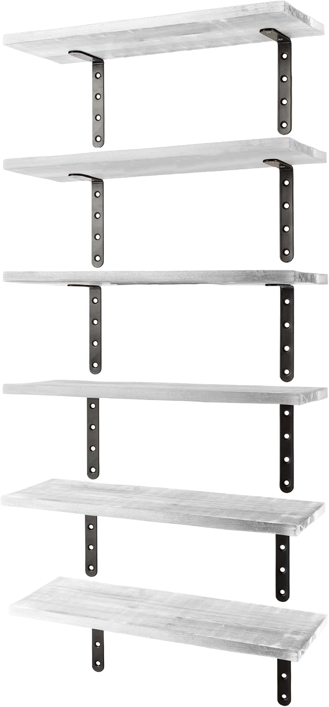 Lavish Home Floating Shelves - Set of 6 Shelves for Living Room, Kitchen, Bedroom, or Bathroom Decor - Wood Floating Shelves for Wall - Farmhouse Wall Décor (White)