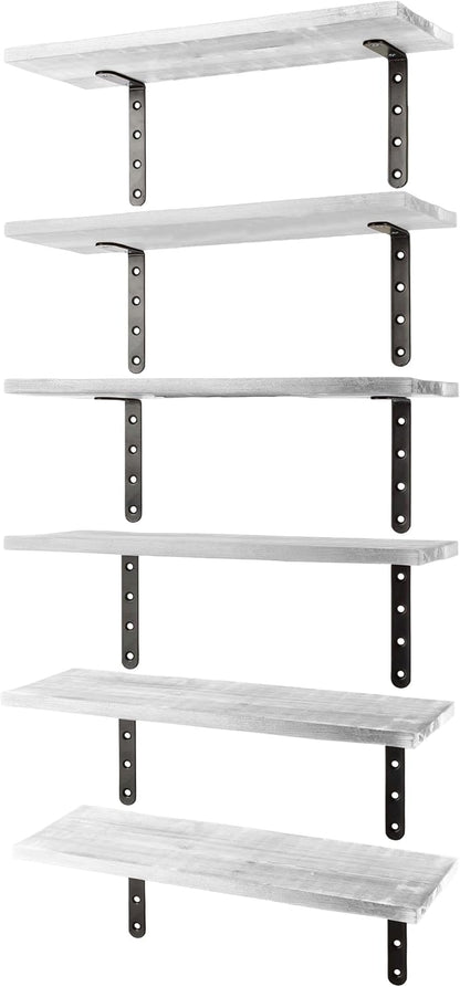 Lavish Home Floating Shelves - Set of 6 Shelves for Living Room, Kitchen, Bedroom, or Bathroom Decor - Wood Floating Shelves for Wall - Farmhouse Wall Décor (White)