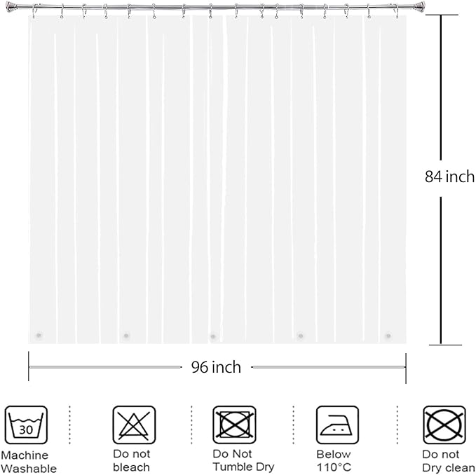 Clear Extra Wide and Long Shower Curtain Liner 96x84 for Bathtubs | Transparent Waterproof Peva Plastic Vinyl Shower Curtain Sets with 5 Bottom Magnets & 16 Metal Hooks
