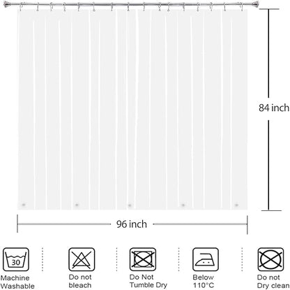 Clear Extra Wide and Long Shower Curtain Liner 96x84 for Bathtubs | Transparent Waterproof Peva Plastic Vinyl Shower Curtain Sets with 5 Bottom Magnets & 16 Metal Hooks
