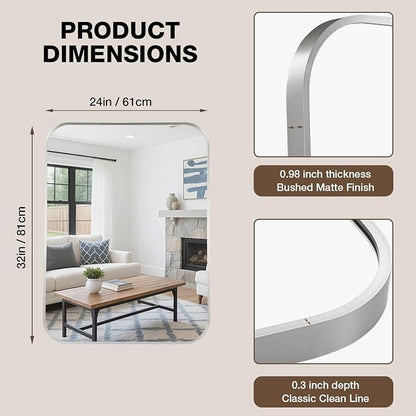 24"x32" Bathroom Mirror for Over Sink, Brushed Nickel Vanity Mirror | Aluminum Alloy Frame, Clear Reflection, Rust-Resistant, Vertical or Horizontal, Wall Mount, Bedroom and Entryway