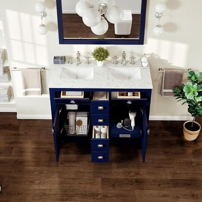 Artemis 44 in. Blue Double Sink Bath Vanity with Engineered Top and Undermount Porcelain Sinks
