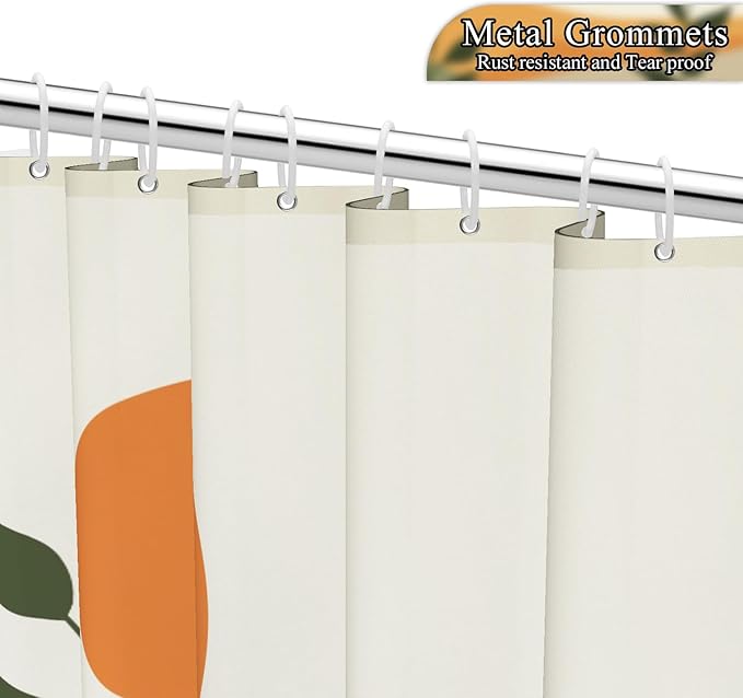 Boho Mid Century Shower Curtain for Bathroom Modern Abstract Sun Botanical Leaves Bath Curtain Neutral Minimalist Plant Waterproof Fabric Bathroom Decor Set with Hooks 60x72 inch