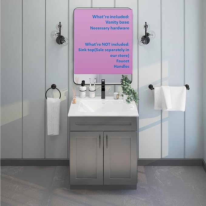 Grey Shaker Sink Base Bathroom Vanity 24"/30"/36" Width (30" Width)