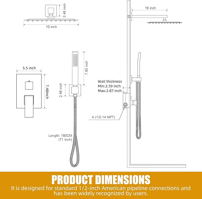 Modern Shower Faucet with 10 Inch Rain Shower head Shower System and Handheld Shower Combo,2-Function Shower Fixtures Included Shower Trim Kit (Brush Gold)