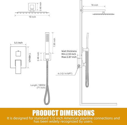 Modern Shower Faucet with 10 Inch Rain Shower head Shower System and Handheld Shower Combo,2-Function Shower Fixtures Included Shower Trim Kit (Brush Gold)