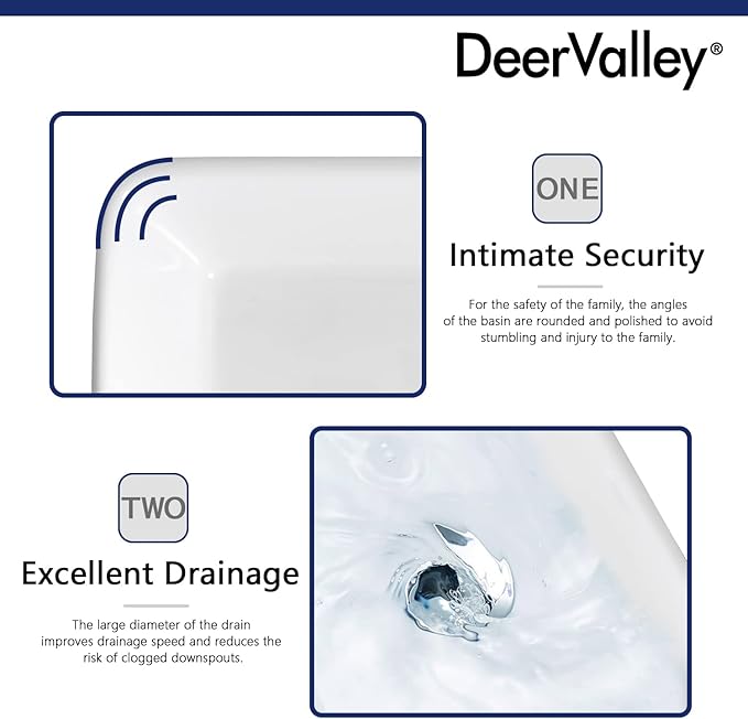 DeerValley Vessel Sink Rectangle 19"x15" Bathroom Sink, White Ceramic Rectangular Sink Above Counter Porcelain Art Basin,19 Inch Bathroom Sinks, DV-1V031