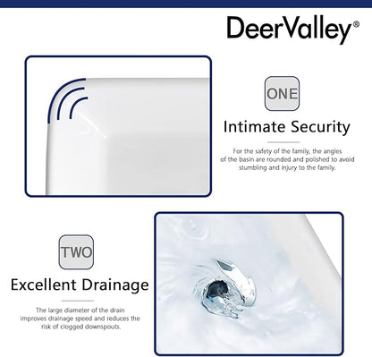 DeerValley Vessel Sink Rectangle 19"x15" Bathroom Sink, White Ceramic Rectangular Sink Above Counter Porcelain Art Basin,19 Inch Bathroom Sinks, DV-1V031