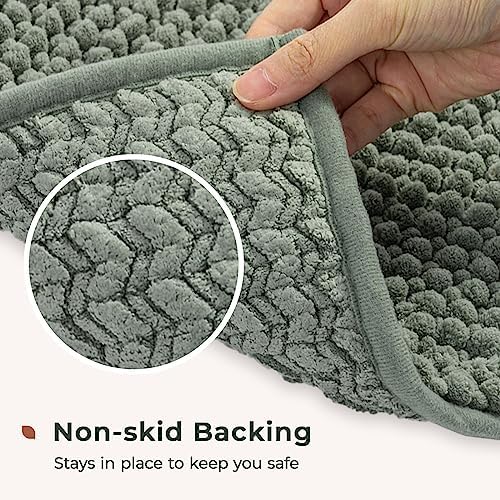 FRESHMINT Chenille Bath Rugs Set 2 Pieces, Sage Green, 17''x24''+20''x47''