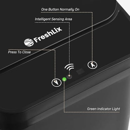 FRESHLIX Bathroom Automatic Trash Can, 4 Gallon Touchless Motion Sensor Small Garbage Can with Lid Smart Electric Narrow Waterproof Garbage Bin for Bedroom Office, Black