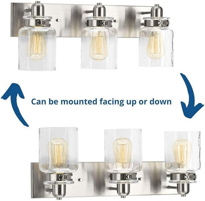 Progress Lighting P300047-009 Calhoun Collection Clear Glass Farmhouse Bath Vanity Light, 3-Light, Brushed Nickel
