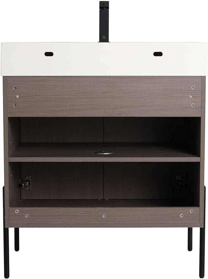 Crownpoint 30 Inch Bathroom Vanity with Sink, White Sink, White Oak Finish, Full Assembly Required, Elegant Bathroom Vanities for Modern Homes