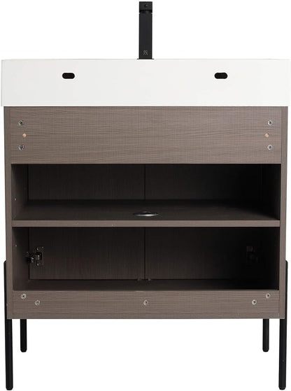 Crownpoint 30 Inch Bathroom Vanity with Sink, White Sink, White Oak Finish, Full Assembly Required, Elegant Bathroom Vanities for Modern Homes