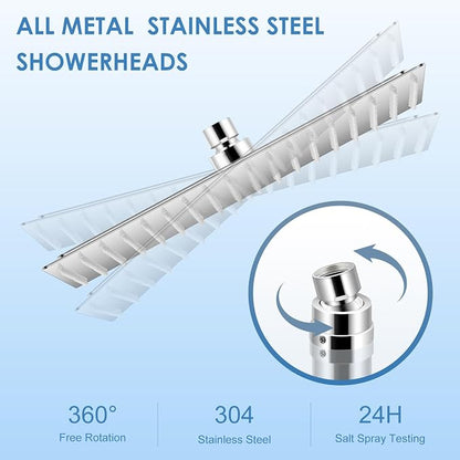 16 inch Large Rain Shower Head Ceiling Mounted - All Metal 304 Stainless Steel, Full Body Rainfall Shower with 324 Silicone Nozzles - Waterfall Bathroom Square Showerheads, Chrome Polished