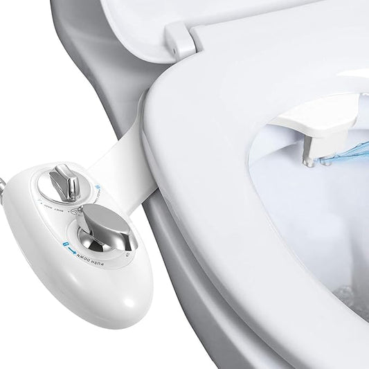 iMounTEK Fresh Cold Water Spray Bidet, Self-Cleaning Dual Nozzle Bidet, Water Pressure Control Handle & Mode Switch, Frontal Rear/Feminine Wash, Non-Electric Mechanical Toilet Seat Cover Attachment