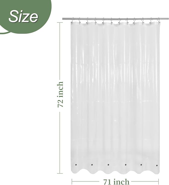 71x72 Shower Curtain Liner Clear | 6 Bottom Magnets,12 Rustproof Grommets,Water Proof Heavy Duty PEVA,71W x 72H for Bathroom