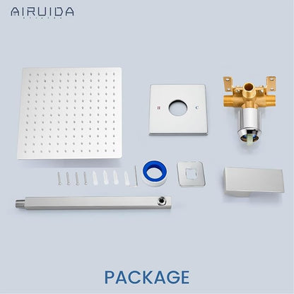 Airuida Shower Faucet Set,12 Inch Shower Valve Kit,Chrome Polish | Male Threads,Rough-in Valve Shower Trim Kit,Single Handle Control Shower Set