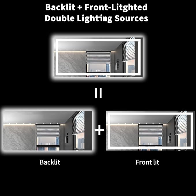 LOAAO 72"X32" LED Bathroom Mirror with Lights, UL Listed | Anti-Fog, Dimmable, 3 Color Temperature, Backlit + Front Lit, Memory Function, Tempered Glass