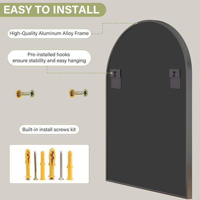 XRAMFY 24"x36" Black Arched Bathroom Mirror - Wall Mirror for Bedroom | Metal Frame Vanity Mirror, Dresser Mirror, Arch Decorative Mirrors for Living Room, Bedroom, Entryway, Mantle