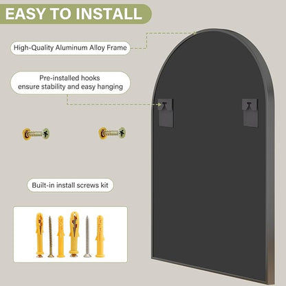 XRAMFY 24"x36" Black Arched Bathroom Mirror - Wall Mirror for Bedroom | Metal Frame Vanity Mirror, Dresser Mirror, Arch Decorative Mirrors for Living Room, Bedroom, Entryway, Mantle