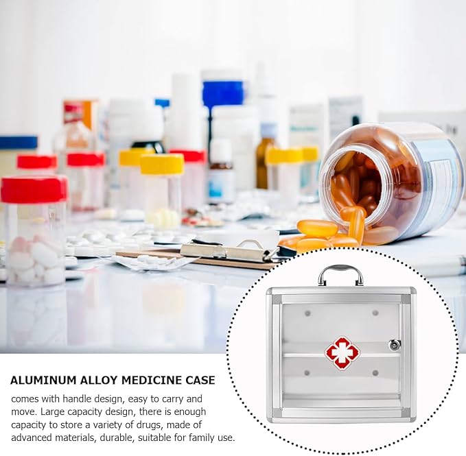 Wall Mountable Medicine Cabinet with Lock, Modern and Small Medicine Empty Box Portable Storage Container Hanging Medical Cabinet for Homes, Hotels and Offices